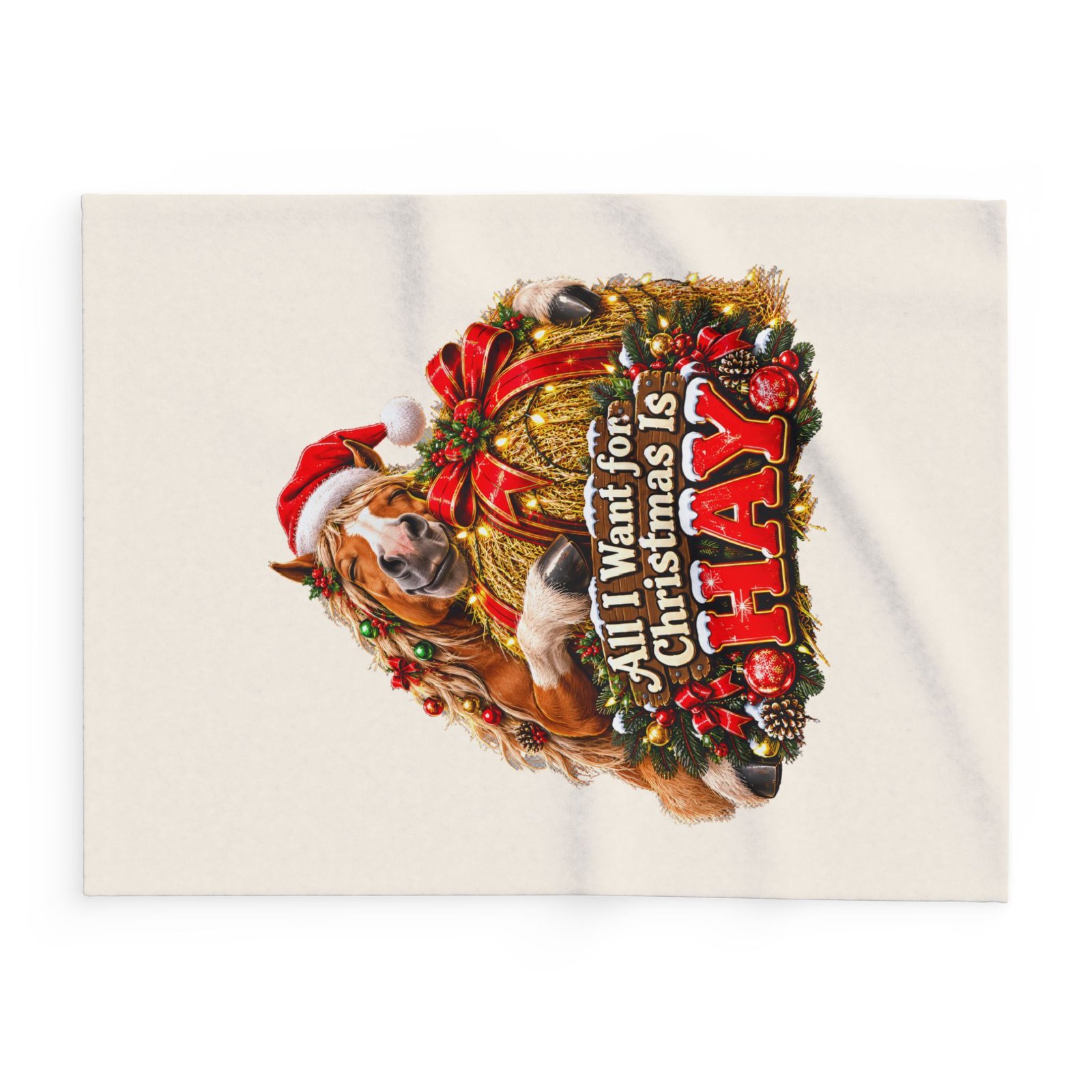 All I Want For Christmas Is Hay Horse Blanket, Funny Horse Fleece Throw, Festive Sofa Blanket, Christmas Gift, Horse Lover Gift - Image 2