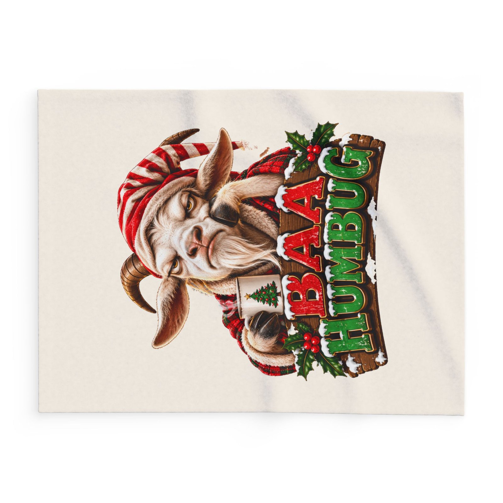 Baa Humbug Christmas Blanket, Funny Goat Fleece Throw, Festive Sofa Blanket, Christmas Gift, Goat Lover Gift - Image 2