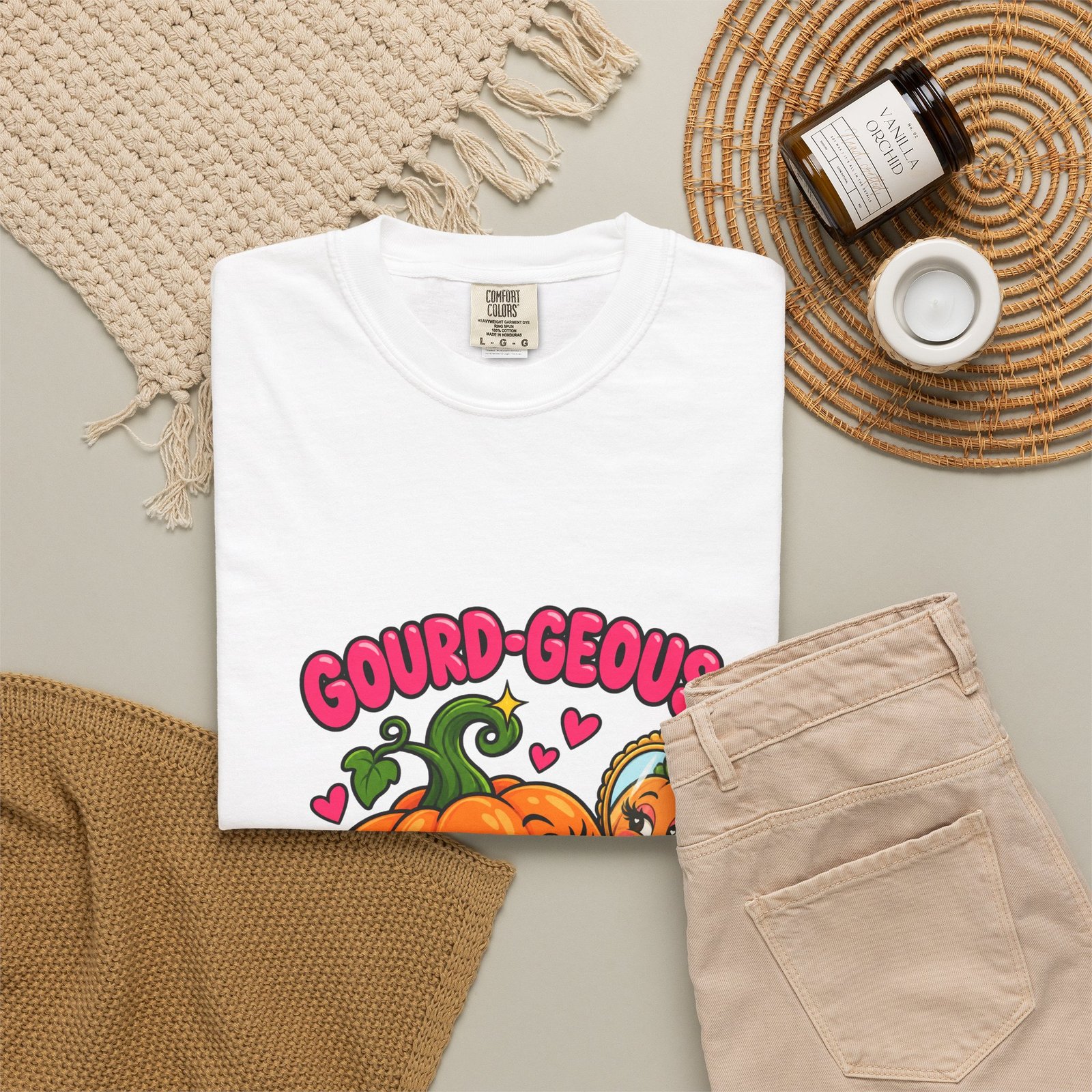Gourd-geous Funny Pumpkin Halloween T-Shirt, Cute Pumpkin Pun Tee, Autumn Shirt, Comfort Colors Halloween Gift for Her - Image 4