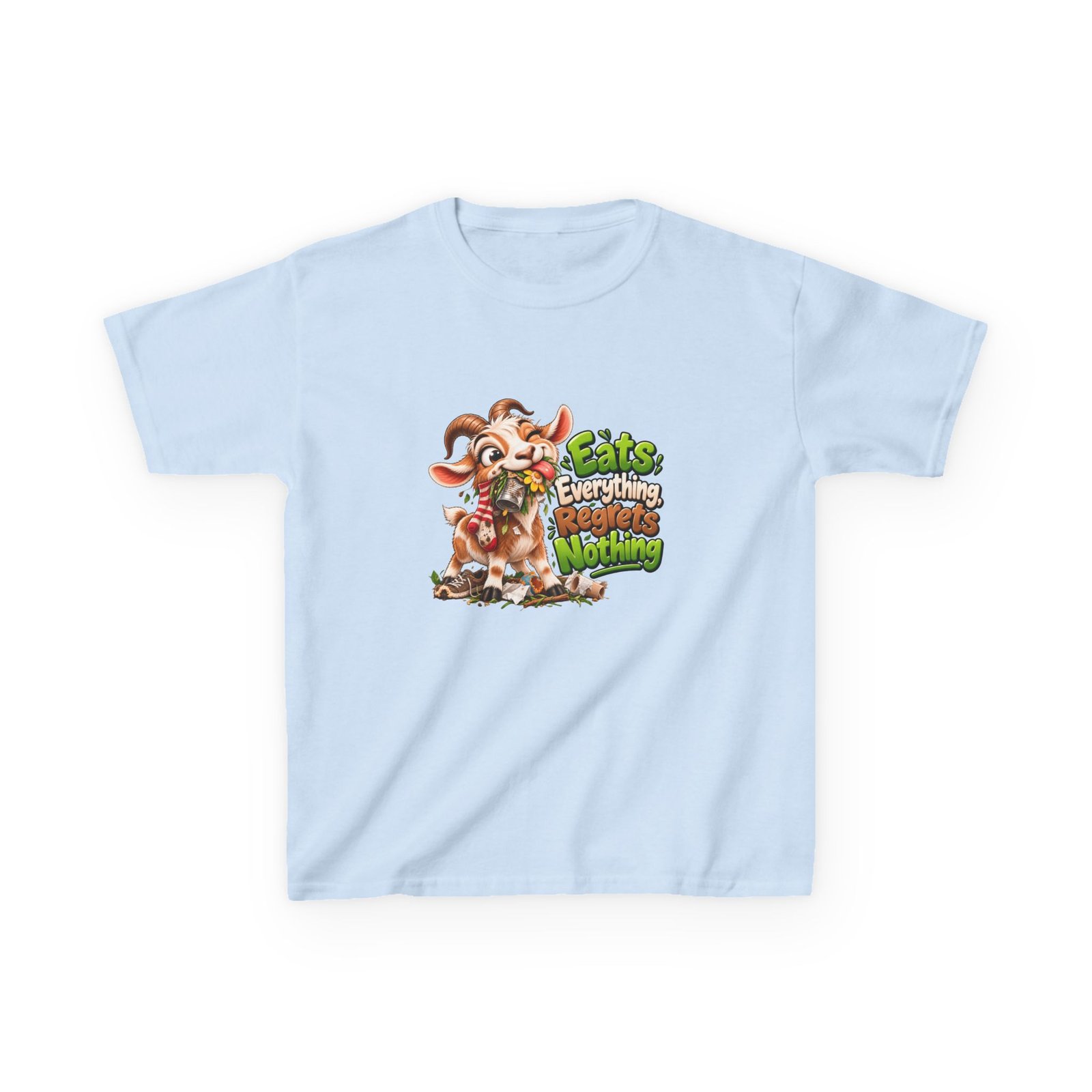 Eats Everything Regrets Nothing Kids T-Shirt, Funny Goat Kids Tee, Cheeky Children's Shirt, Kids Birthday Gift, Girls Boys Funny Tee - Image 3