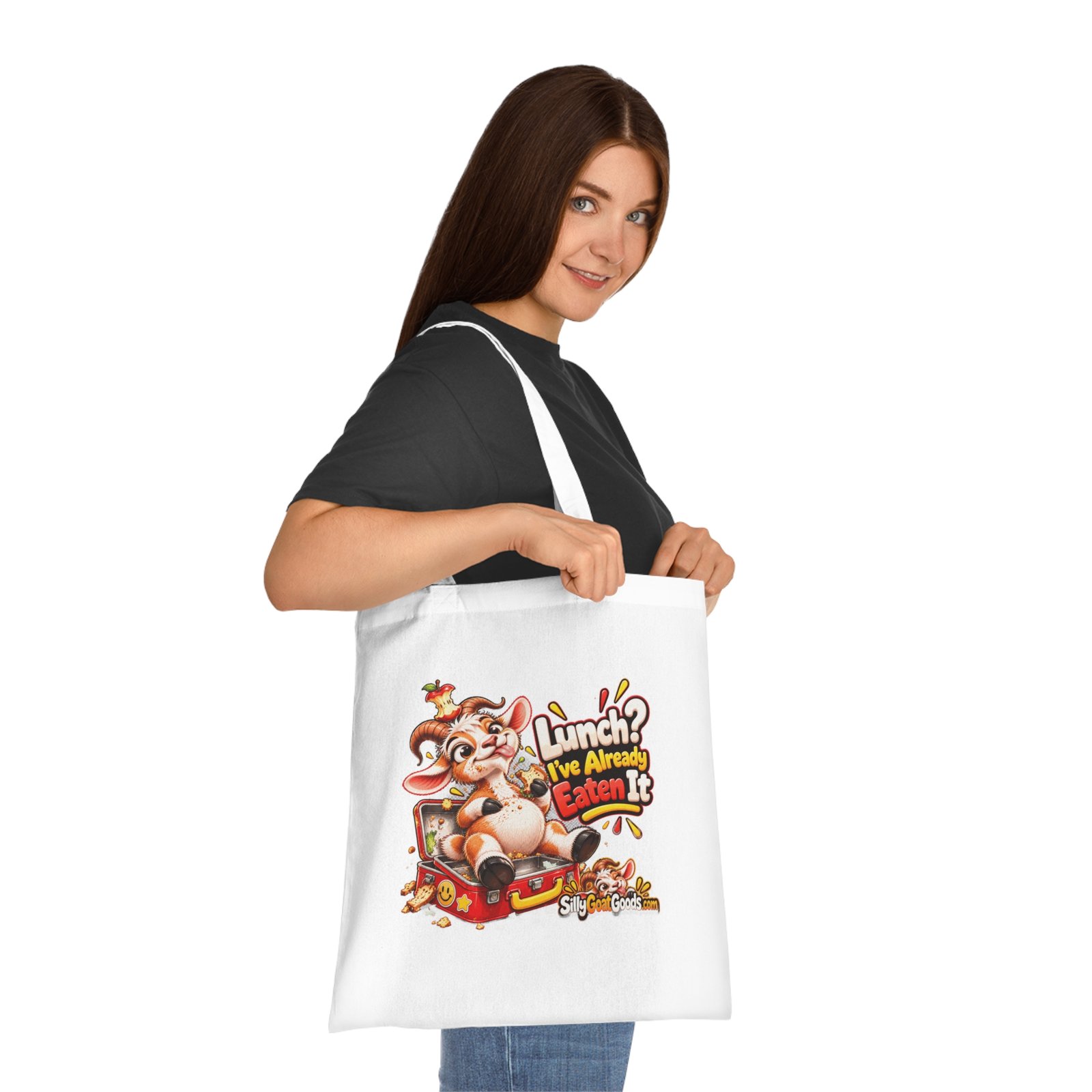 Lunch, I've Already Eaten It Tote Bag, Funny Goat Cotton Shopping Bag, Snack Lover Gift, Gift for Her - Image 2