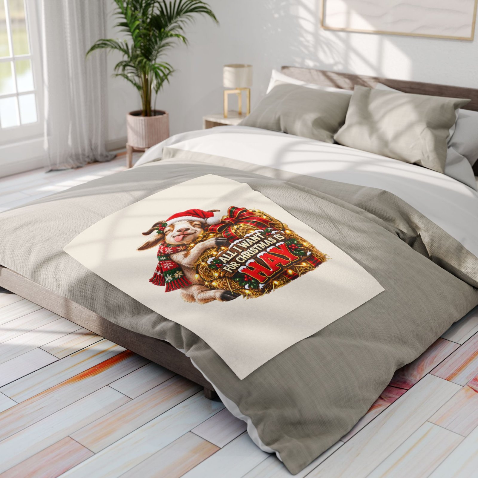 All I Want For Christmas Is Hay Goat Blanket, Funny Goat Fleece Throw, Festive Sofa Blanket, Christmas Gift, Goat Lover Gift - Image 6