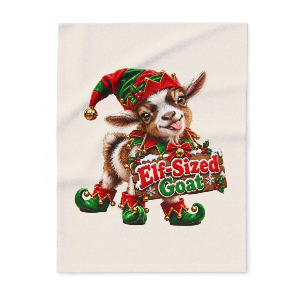 Elf-Sized Goat Christmas Blanket, Funny Goat Fleece Throw, Festive Sofa Blanket, Christmas Gift, Goat Lover Gift