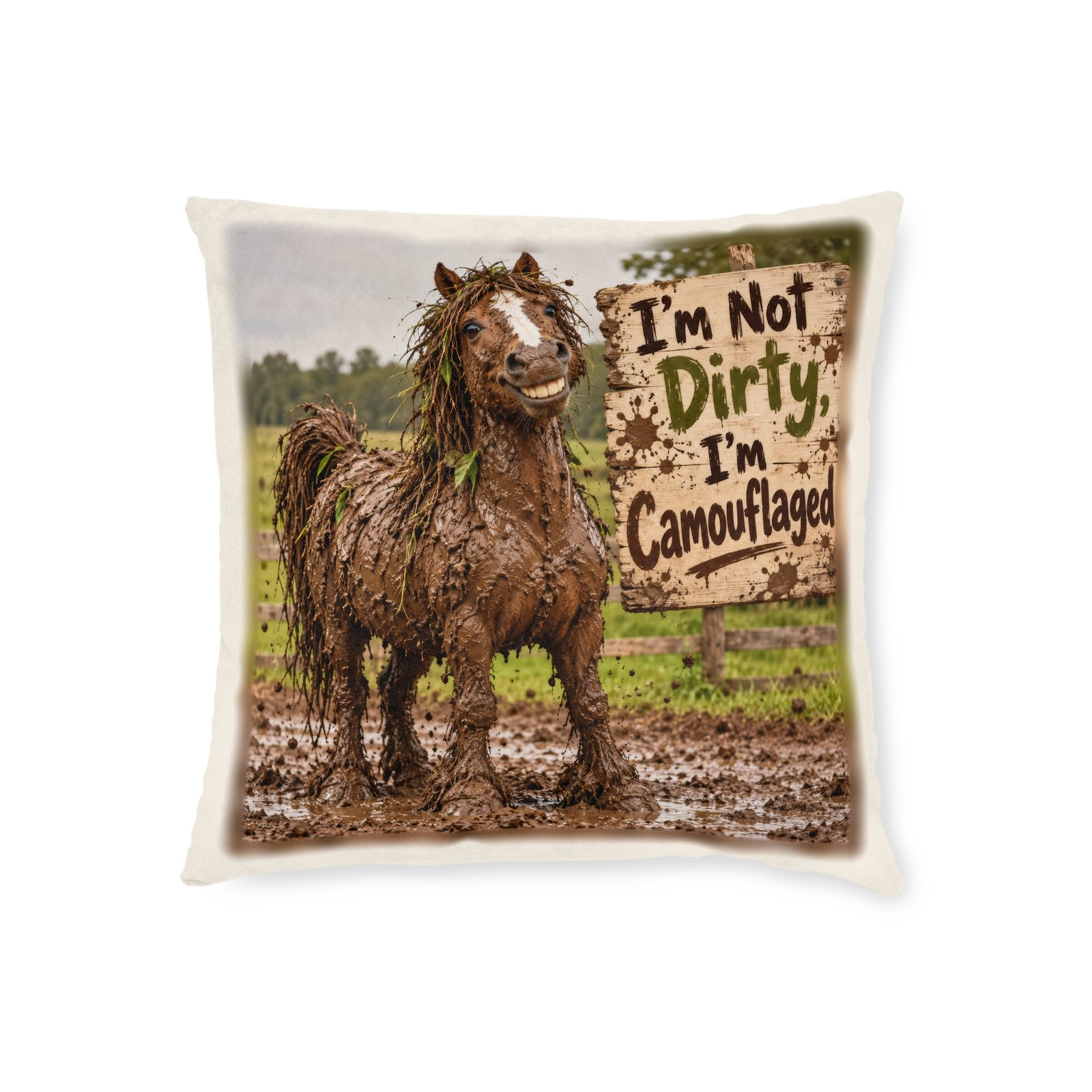 I'm Not Dirty I'm Camouflaged Cushion, Horse Lover Gift, Equestrian Throw Pillow, Pony Mum Gift, Horse Decor, Gift for Horse Rider - Image 4