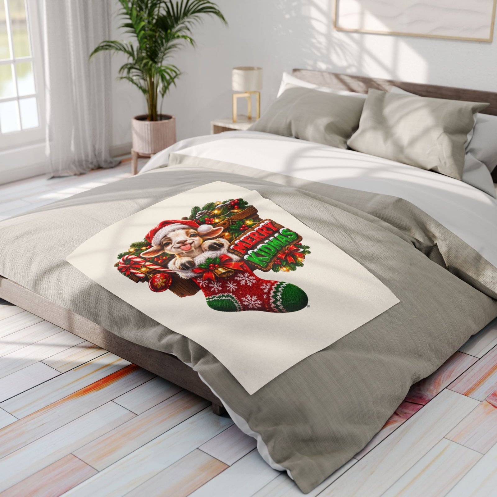 Merry Kidmas Christmas Blanket, Funny Goat Fleece Throw, Festive Sofa Blanket, Christmas Gift, Goat Lover Gift - Image 6