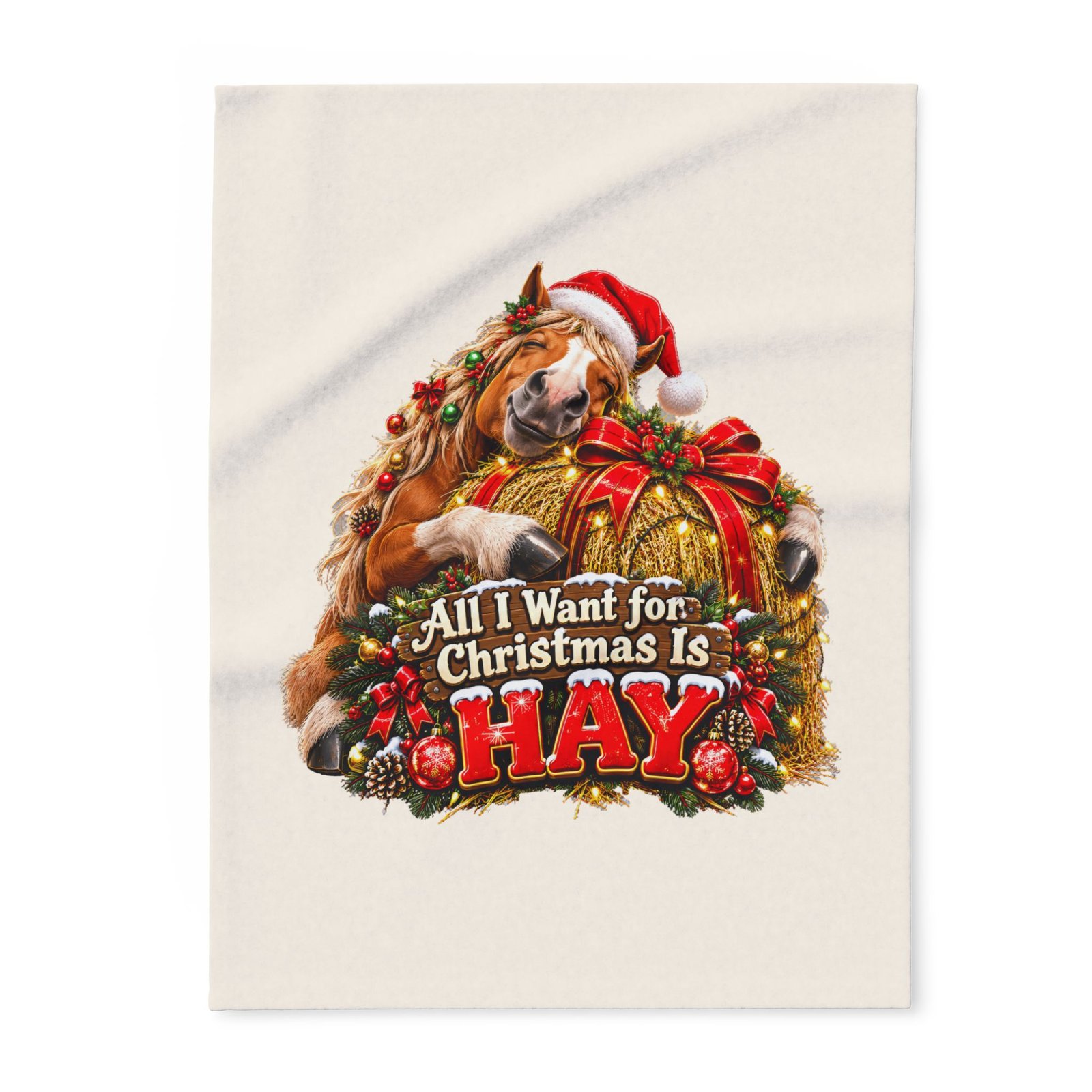 All I Want For Christmas Is Hay Horse Blanket, Funny Horse Fleece Throw, Festive Sofa Blanket, Christmas Gift, Horse Lover Gift