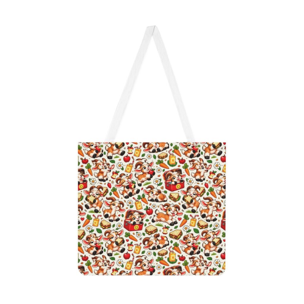 Goat Lunch Pattern Shoulder Tote Bag, Funny Goat All Over Print Cotton Bag, Snack Lover Gift, Gift for Her