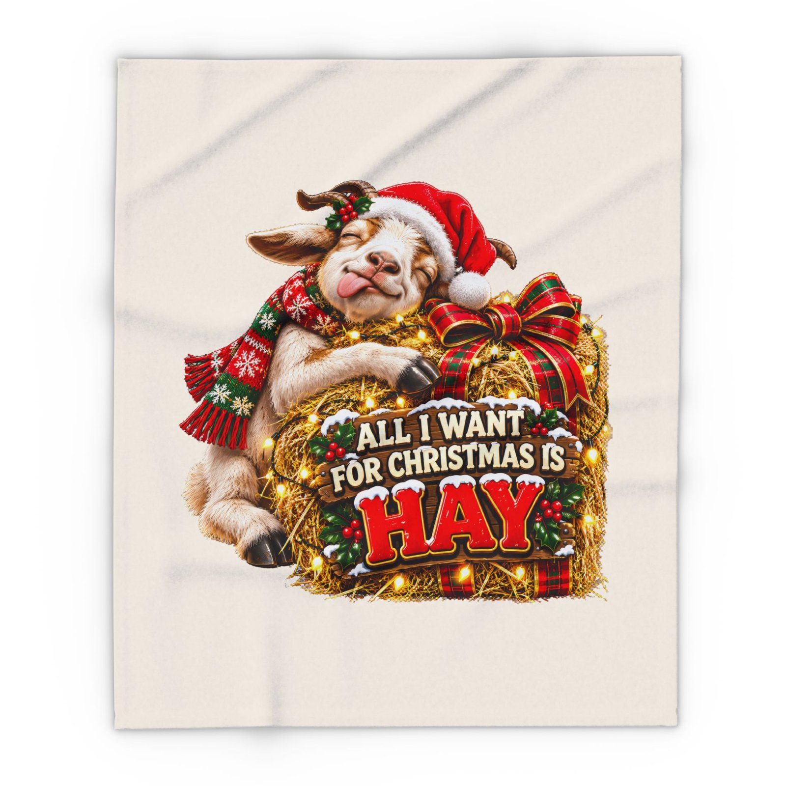 All I Want For Christmas Is Hay Goat Blanket, Funny Goat Fleece Throw, Festive Sofa Blanket, Christmas Gift, Goat Lover Gift - Image 7