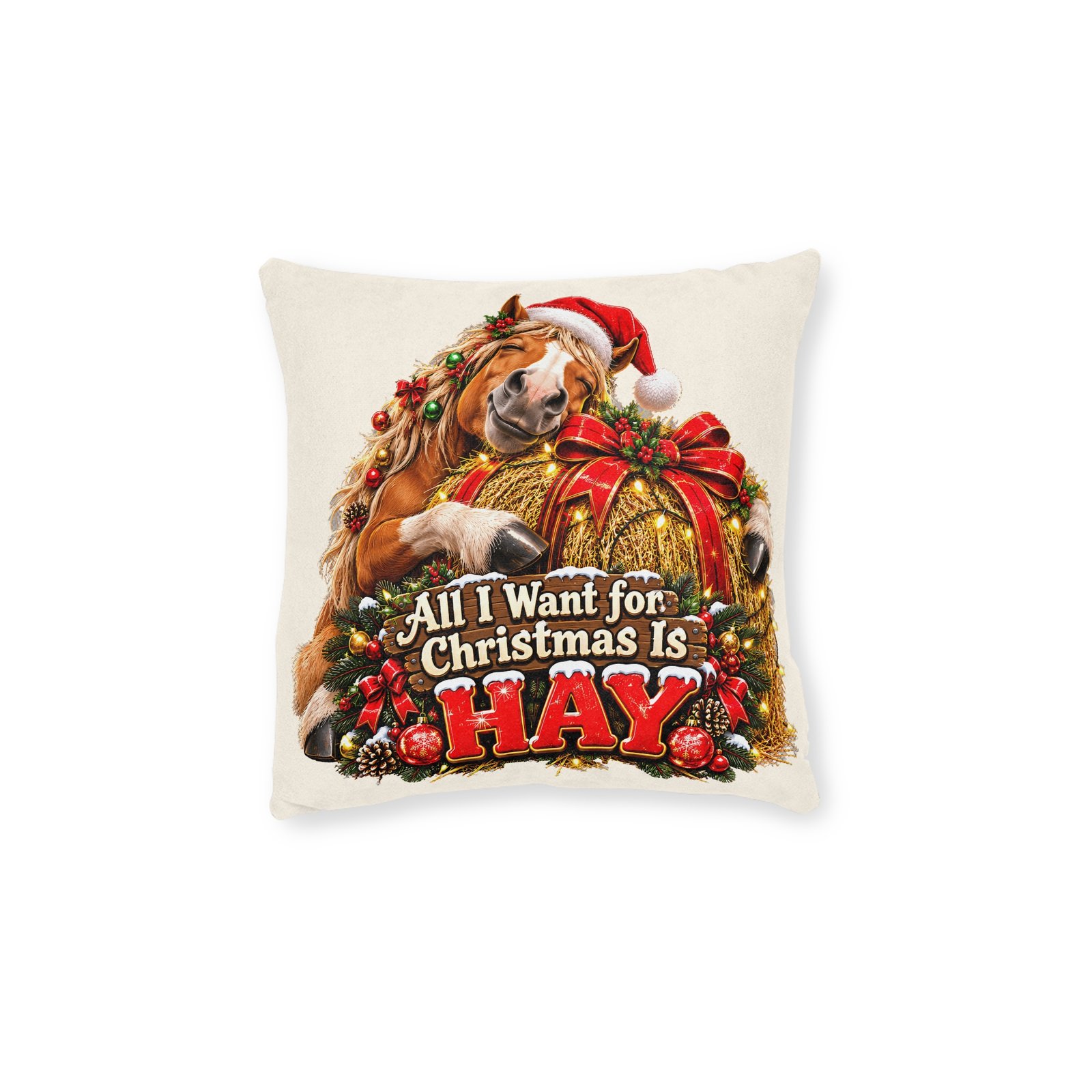 All I Want For Christmas Is Hay Horse Cushion, Funny Horse Throw Pillow, Festive Home Decor, Christmas Gift, Horse Lover Gift - Image 2