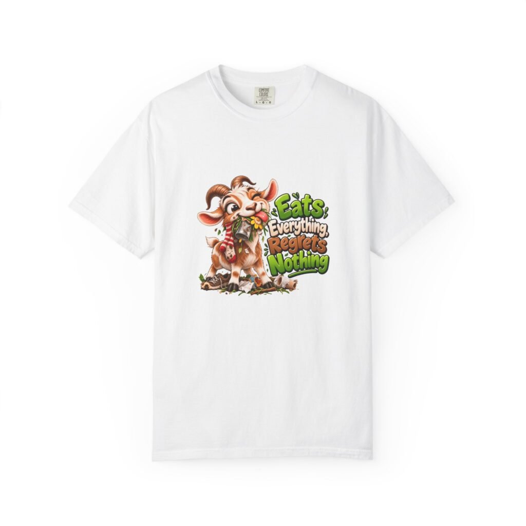 Eats Everything Regrets Nothing T-Shirt, Funny Goat Shirt, Foodie Tee, Goat Lover Gift, Funny Food Shirt, Gift for Him or Her