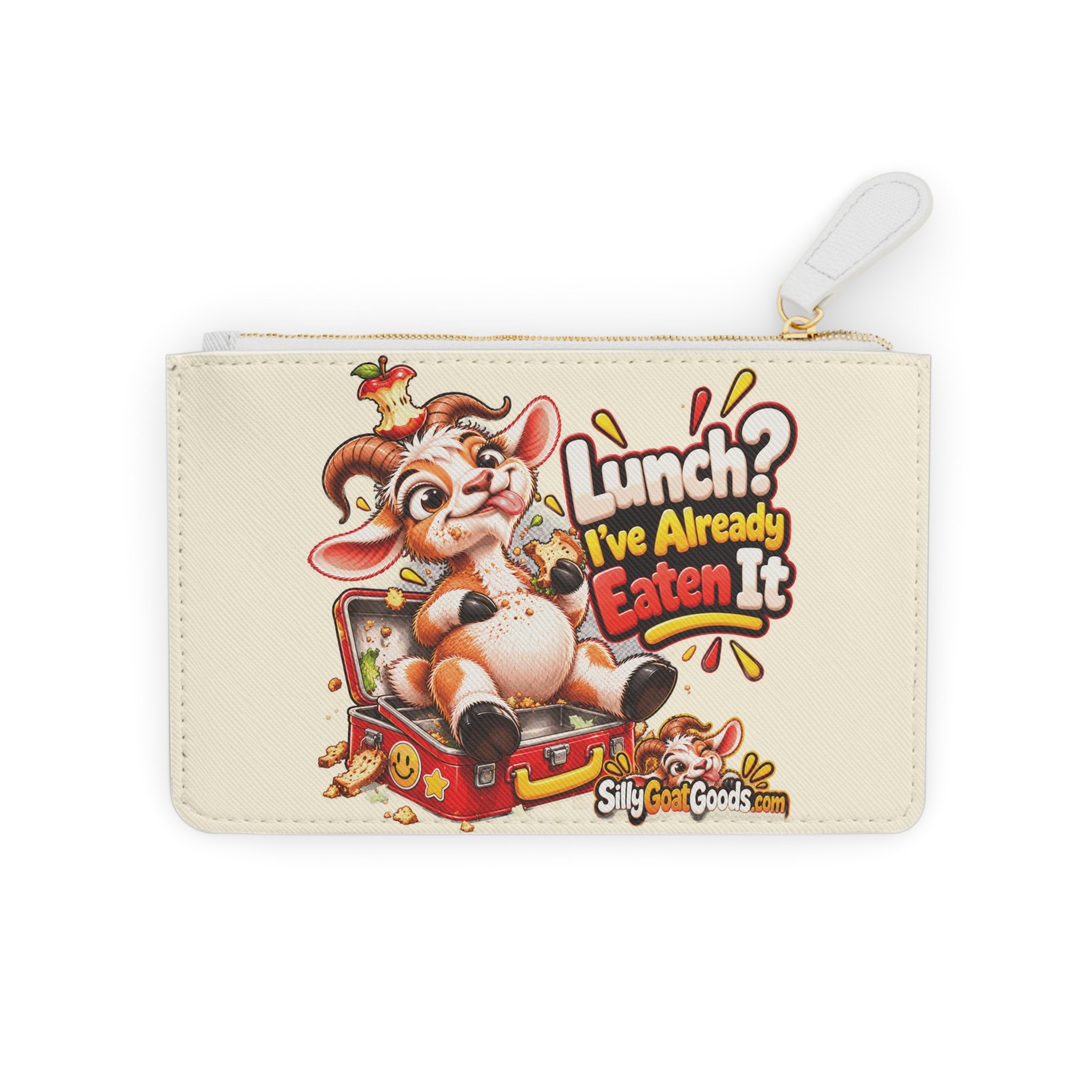 Lunch, I've Already Eaten It Mini Clutch Bag, Funny Goat Zip Purse Makeup Bag, Snack Lover Gift, Gift for Her