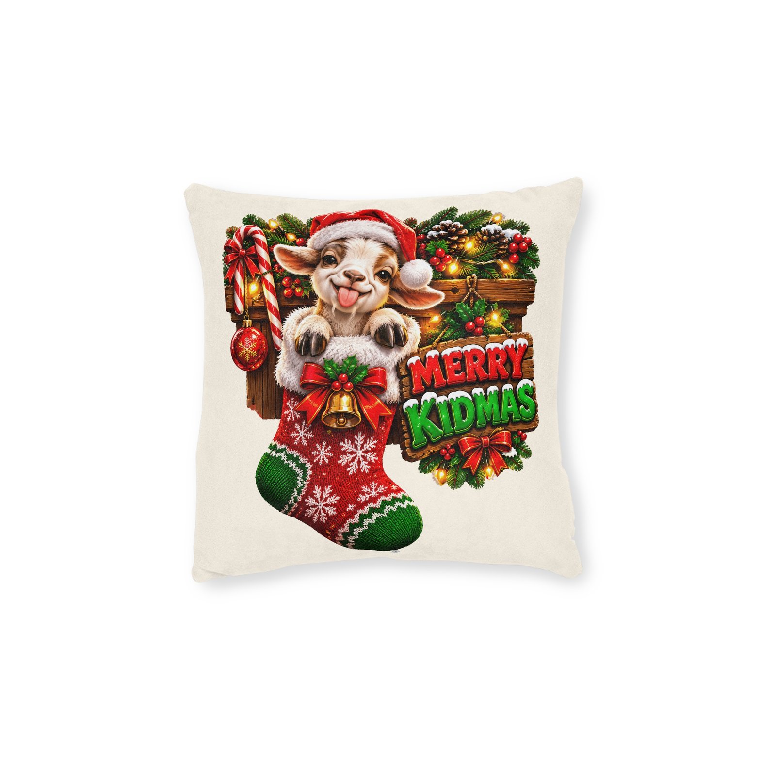 Merry Kidmas Christmas Cushion, Funny Goat Throw Pillow, Festive Home Decor, Christmas Gift, Goat Lover Gift - Image 2