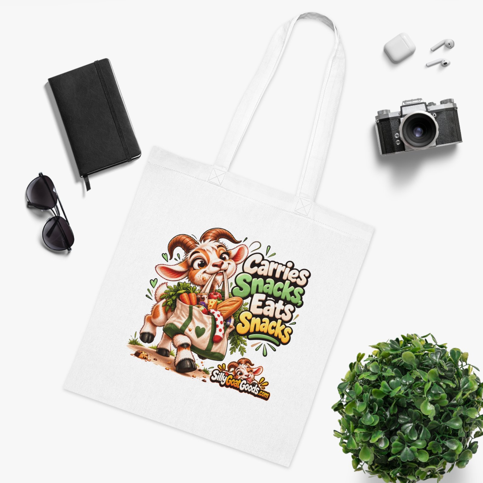 Carries Snacks, Eats Snacks Tote Bag, Funny Goat Cotton Shopping Bag, Snack Lover Gift, Gift for Her - Image 3
