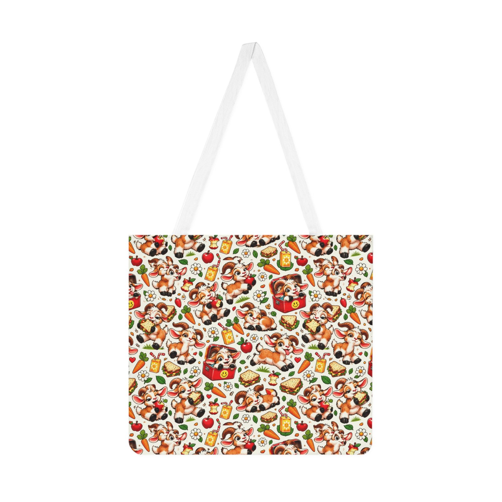 Goat Lunch Pattern Shoulder Tote Bag, Funny Goat All Over Print Cotton Bag, Snack Lover Gift, Gift for Her - Image 2