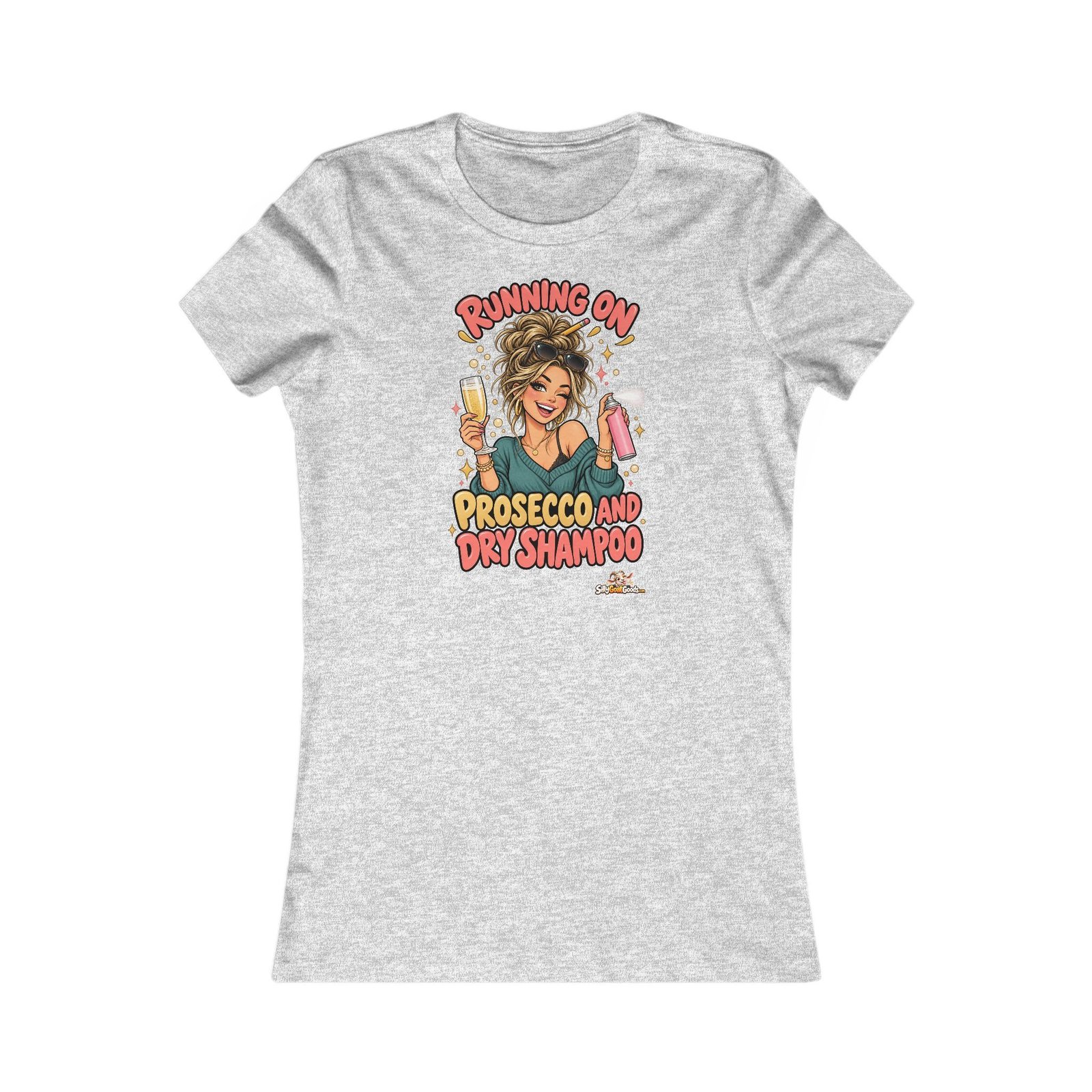 Running on Prosecco and Dry Shampoo Funny Womens T-Shirt, Mum Life Tee, Prosecco Lover Gift for Her, Birthday Gift for Mum or Friend - Image 4