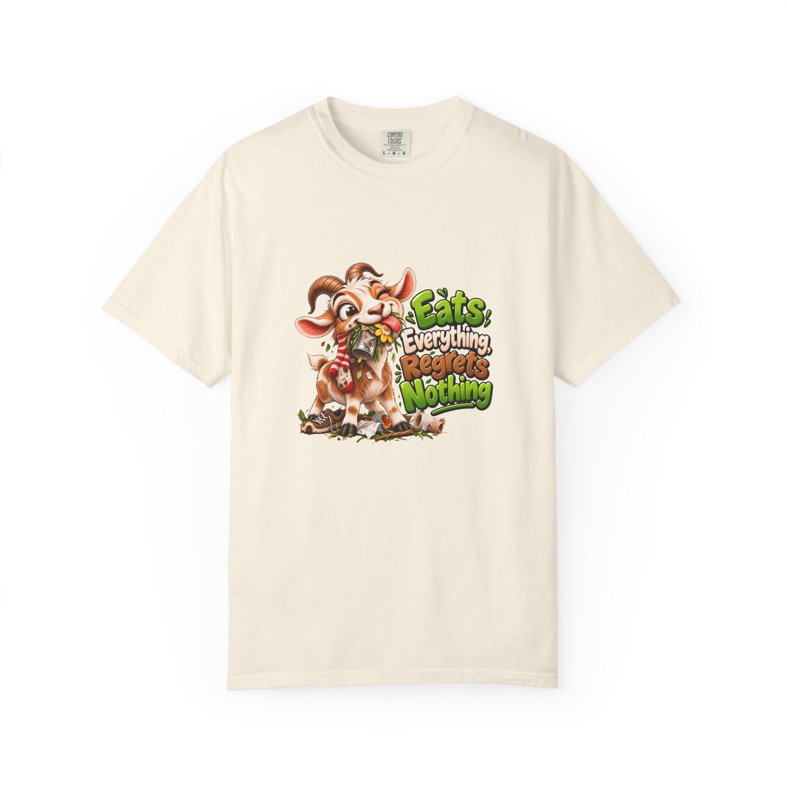 Eats Everything Regrets Nothing T-Shirt, Funny Goat Shirt, Foodie Tee, Goat Lover Gift, Funny Food Shirt, Gift for Him or Her - Image 5