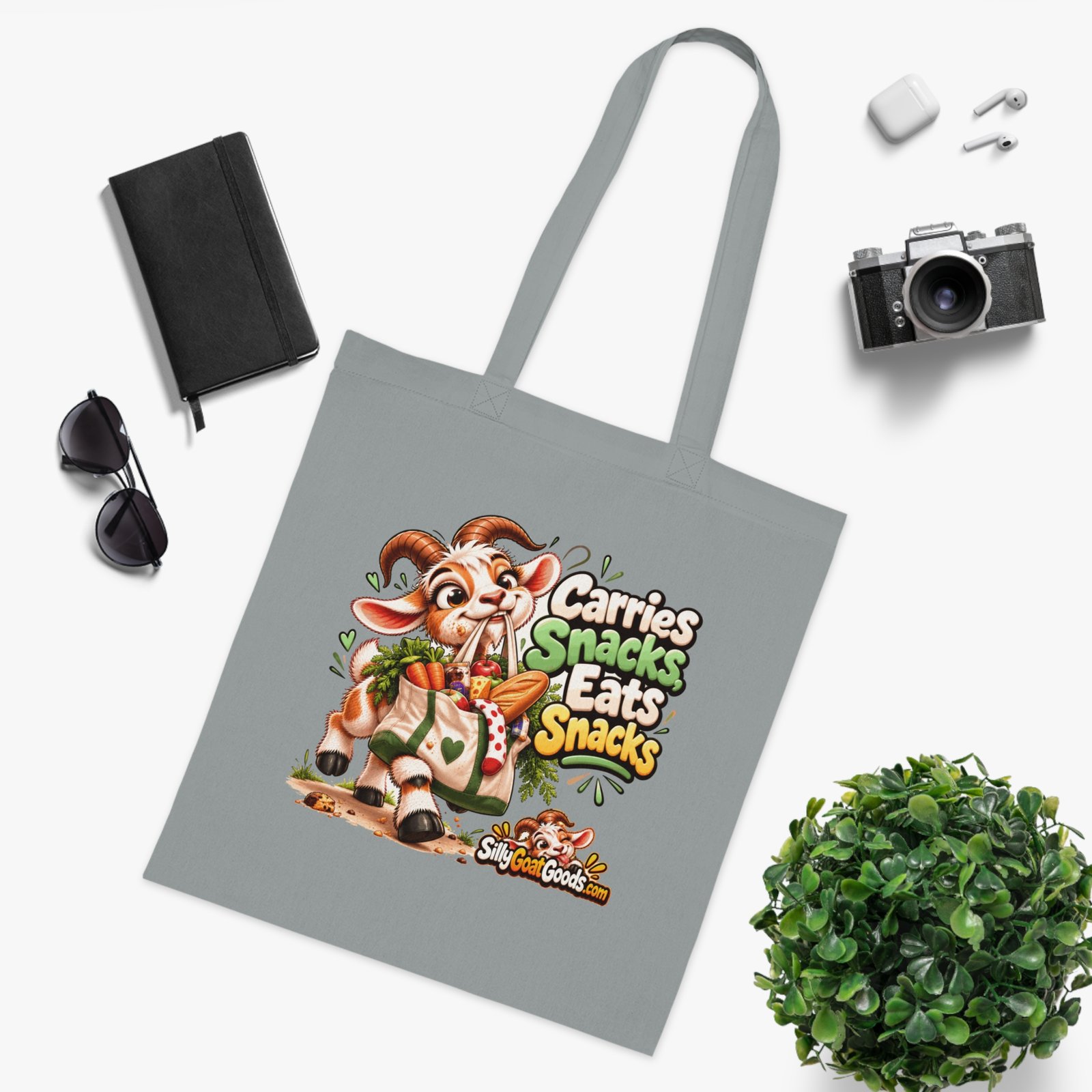Carries Snacks, Eats Snacks Tote Bag, Funny Goat Cotton Shopping Bag, Snack Lover Gift, Gift for Her - Image 6
