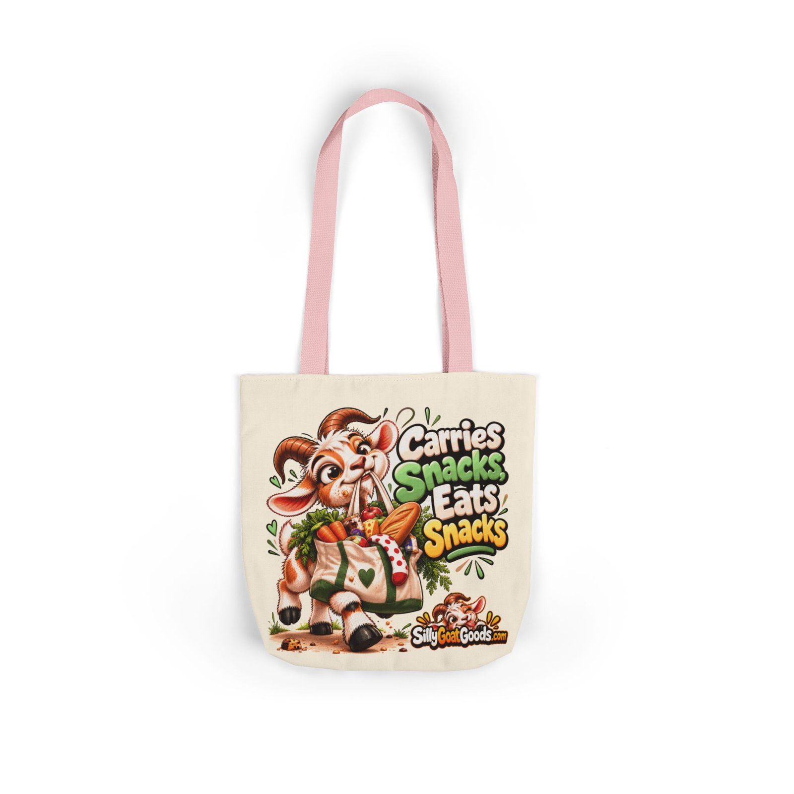 Carries Snacks, Eats Snacks Canvas Tote Bag, Funny Goat Coloured Strap Tote, Snack Lover Gift, Gift for Her - Image 8