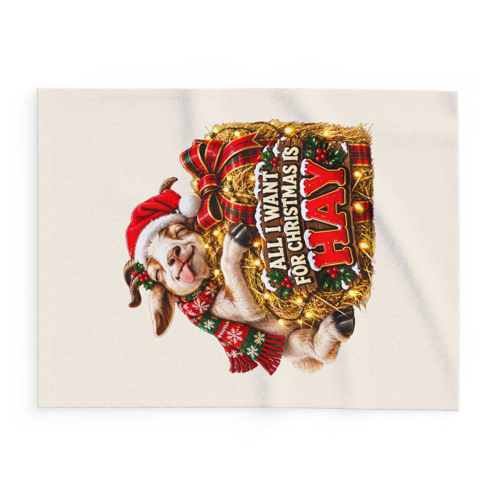 All I Want For Christmas Is Hay Goat Blanket, Funny Goat Fleece Throw, Festive Sofa Blanket, Christmas Gift, Goat Lover Gift - Image 2