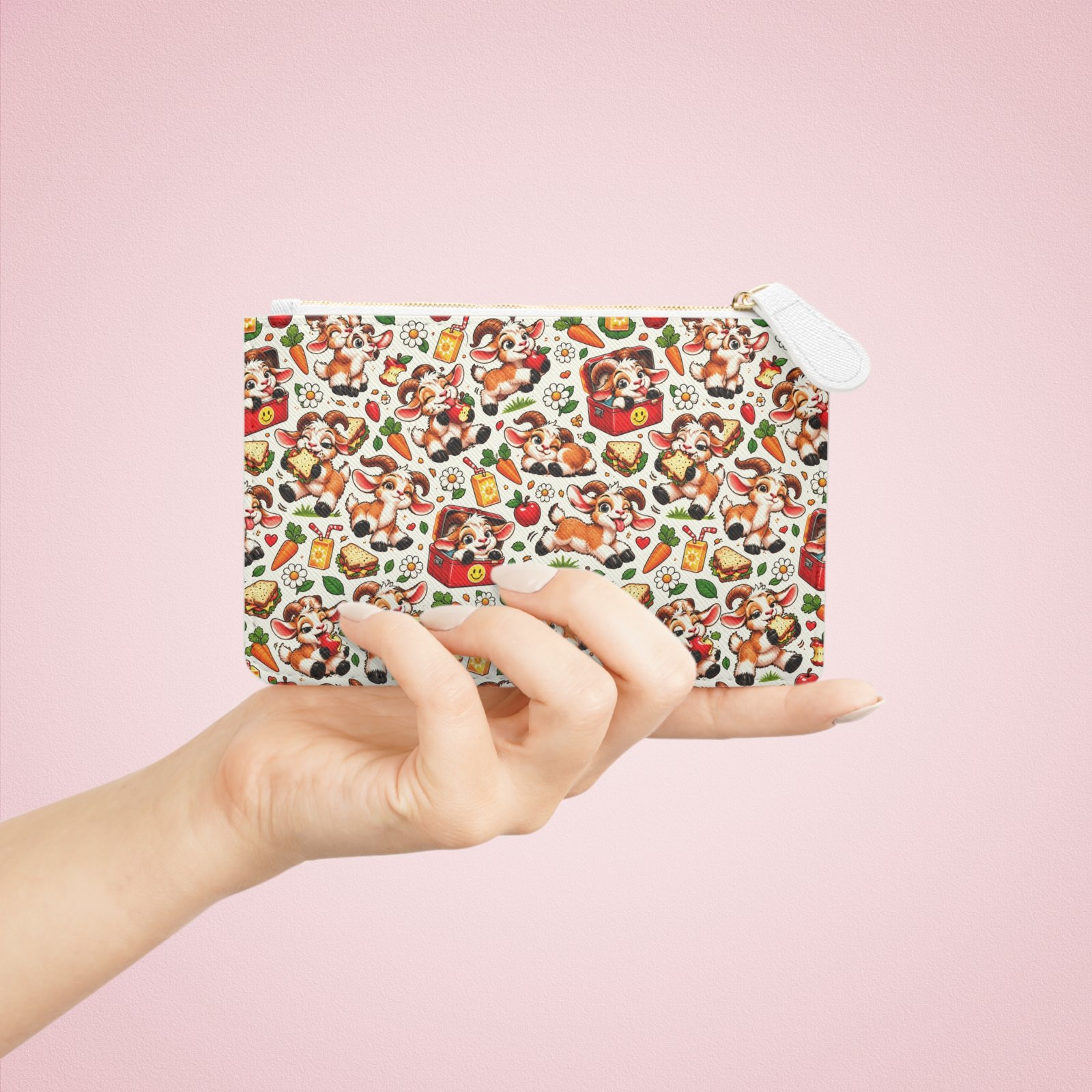 Goat Lunch Pattern Mini Clutch Bag, Funny Goat Zip Purse Makeup Bag, Snack Lover Gift, Gift for Her - Image 4