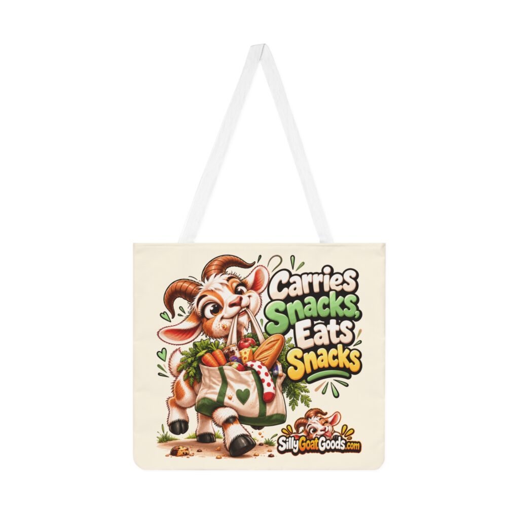 Carries Snacks, Eats Snacks Shoulder Tote Bag, Funny Goat All Over Print Cotton Bag, Snack Lover Gift, Gift for Her