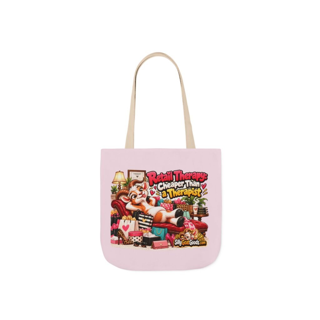 Retail Therapy: Cheaper Than a Therapist Canvas Tote Bag, Funny Goat Coloured Strap Tote, Shopaholic Gift, Gift for Her