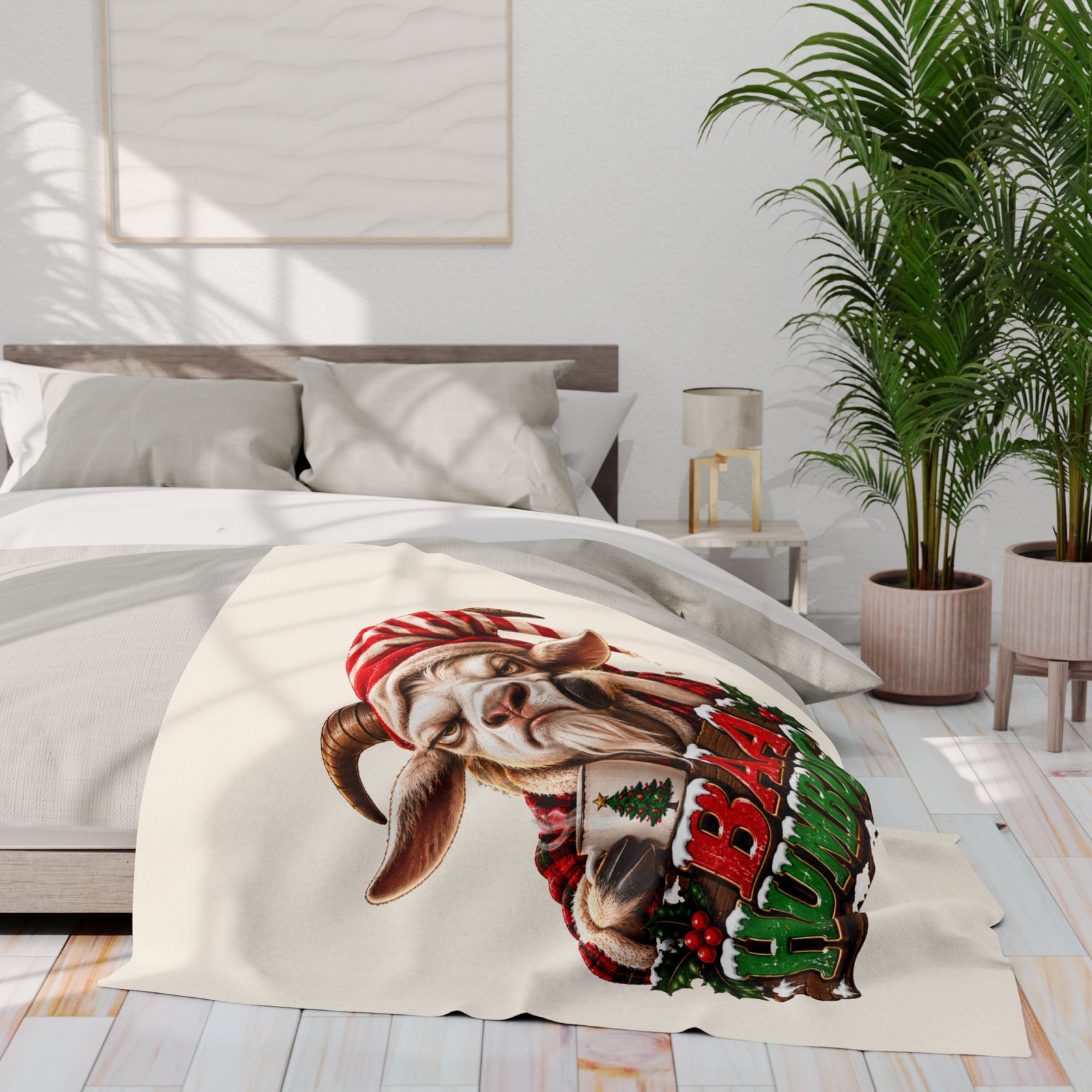 Baa Humbug Christmas Blanket, Funny Goat Fleece Throw, Festive Sofa Blanket, Christmas Gift, Goat Lover Gift - Image 11