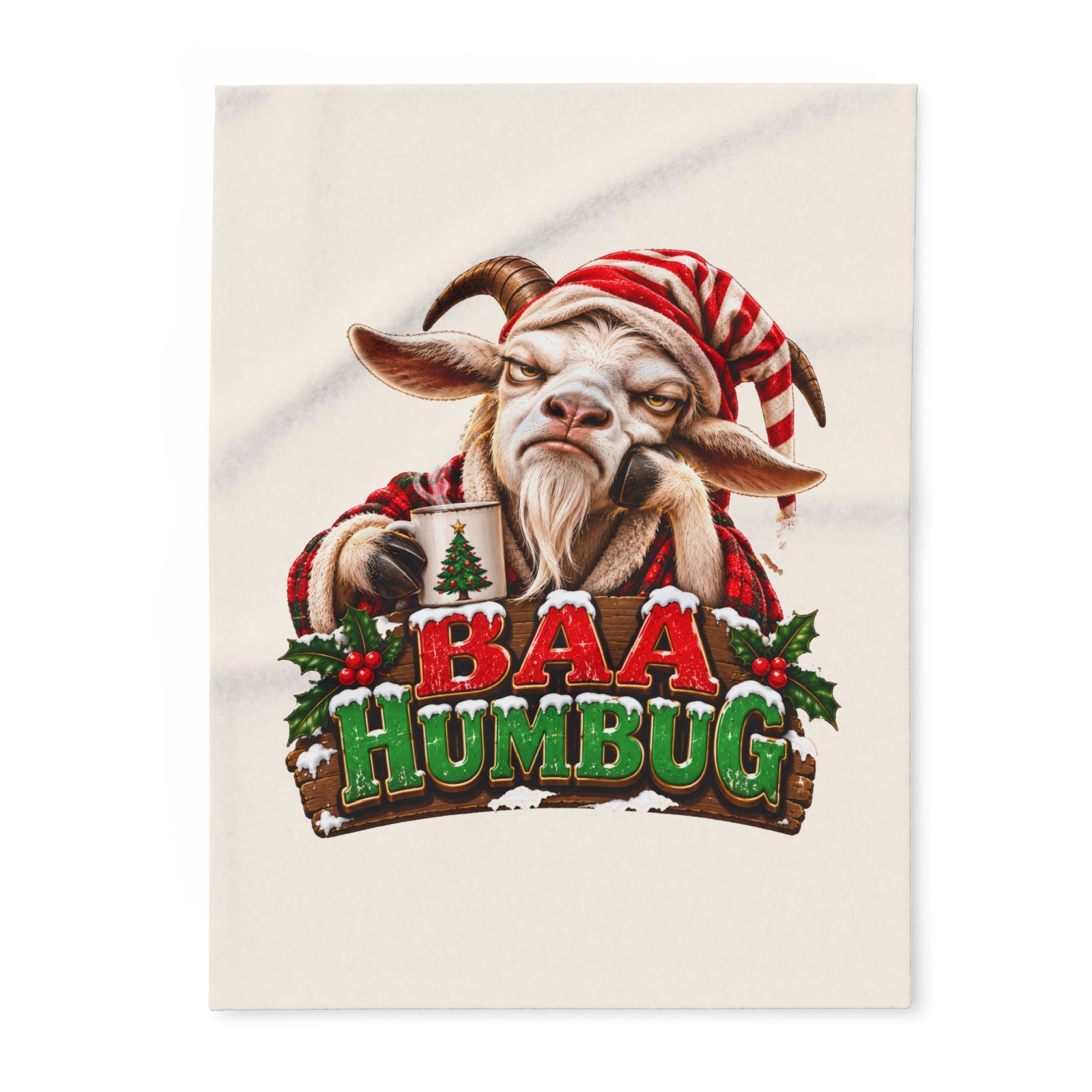 Baa Humbug Christmas Blanket, Funny Goat Fleece Throw, Festive Sofa Blanket, Christmas Gift, Goat Lover Gift