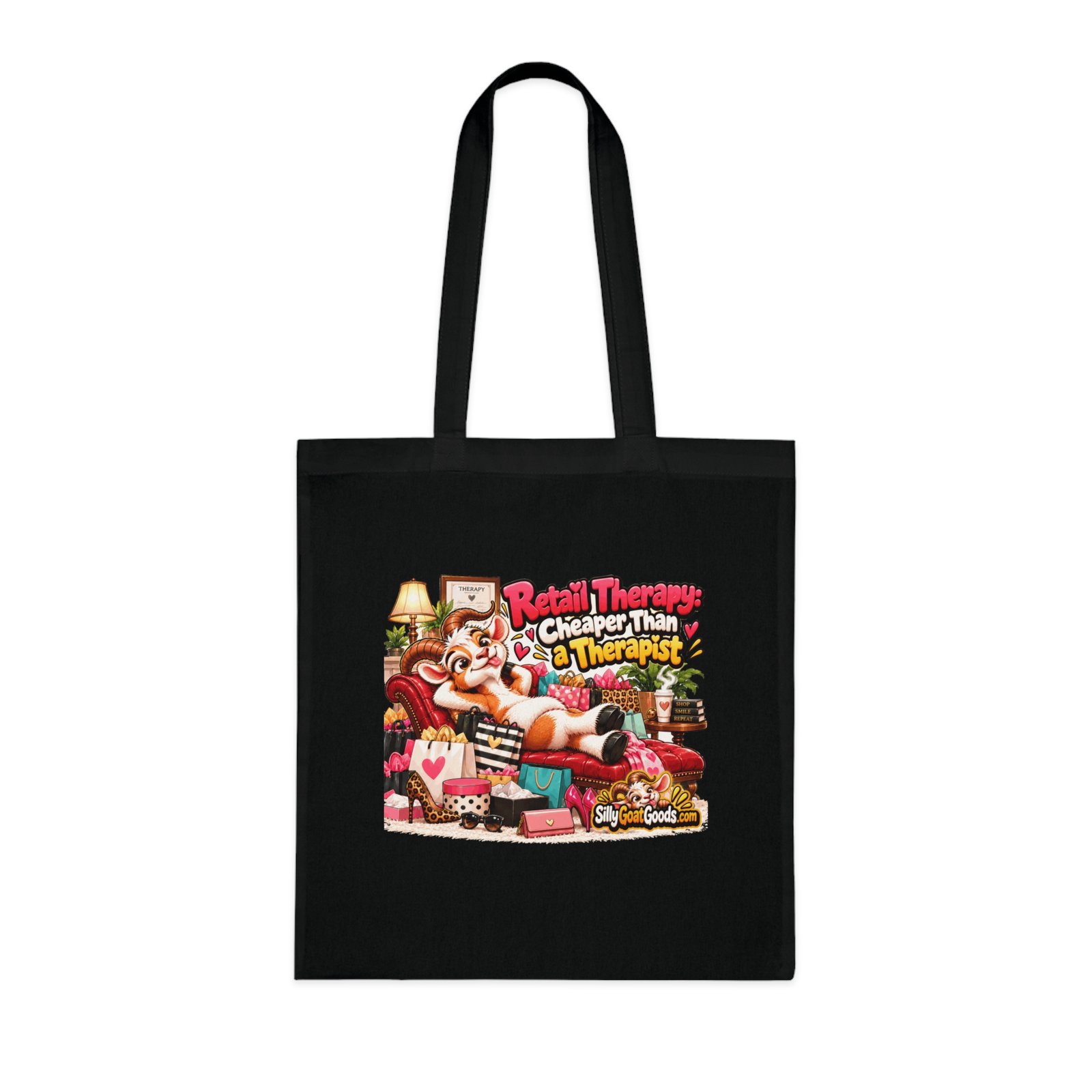 Retail Therapy: Cheaper Than a Therapist Tote Bag, Funny Goat Cotton Shopping Bag, Shopaholic Gift, Gift for Her - Image 7