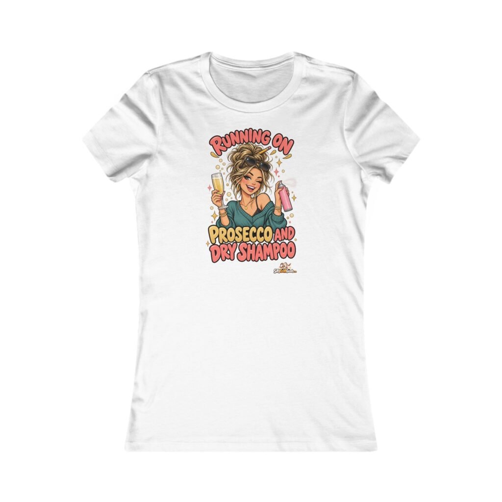 Running on Prosecco and Dry Shampoo Funny Womens T-Shirt, Mum Life Tee, Prosecco Lover Gift for Her, Birthday Gift for Mum or Friend