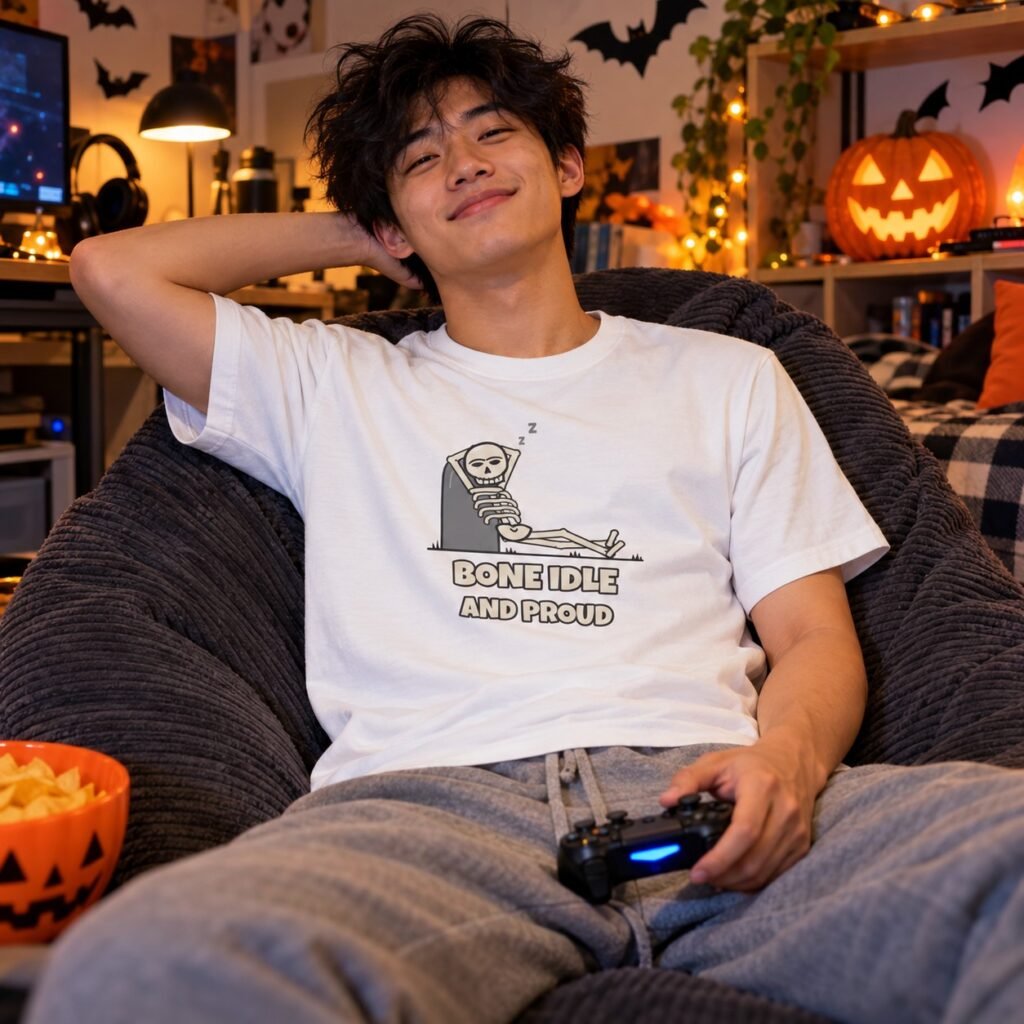 Man wearing the Bone Idle and Proud T-Shirt