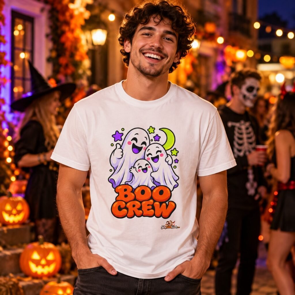 Man wearing the Boo Crew Halloween T-Shirt
