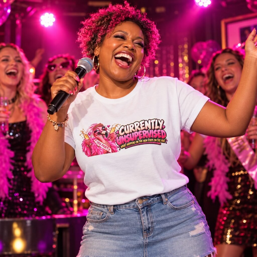 Woman wearing the Currently Unsupervised Hen Party T-Shirt