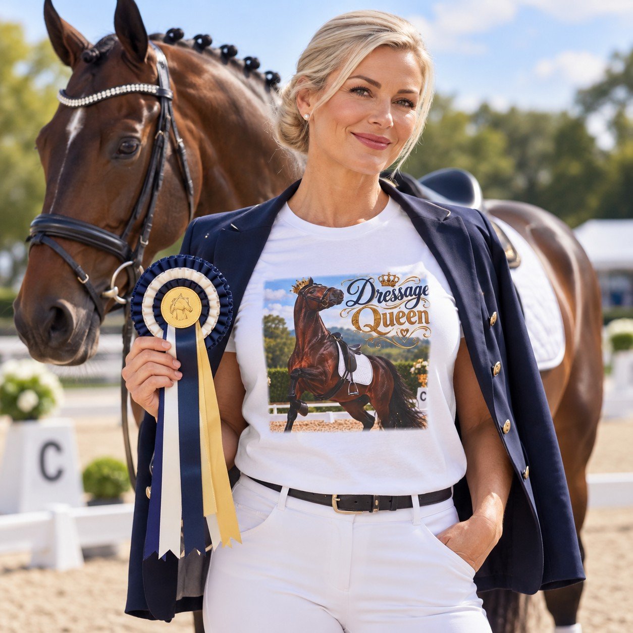 Dressage rider wearing the Dressage Queen T-Shirt