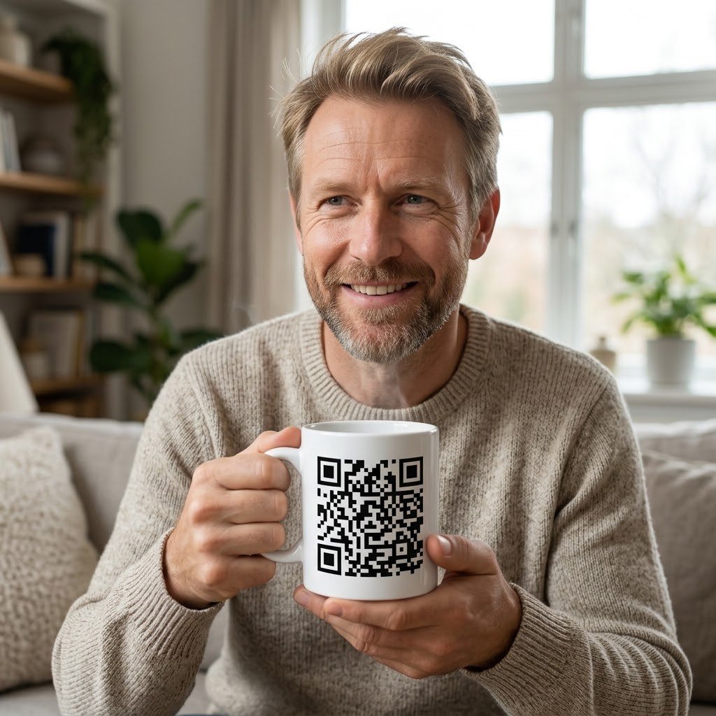 Person holding the Funny QR Code Mug