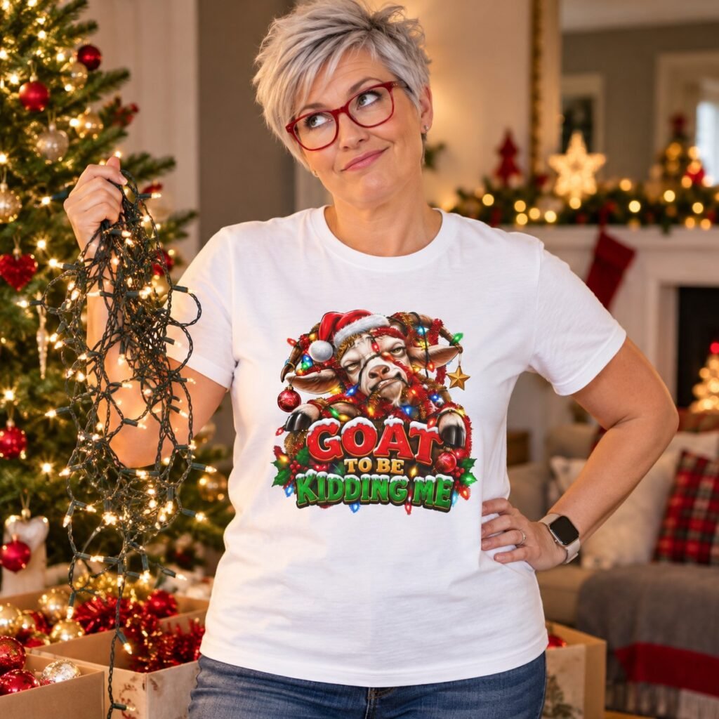 Woman wearing the Goat To Be Kidding Me T-Shirt