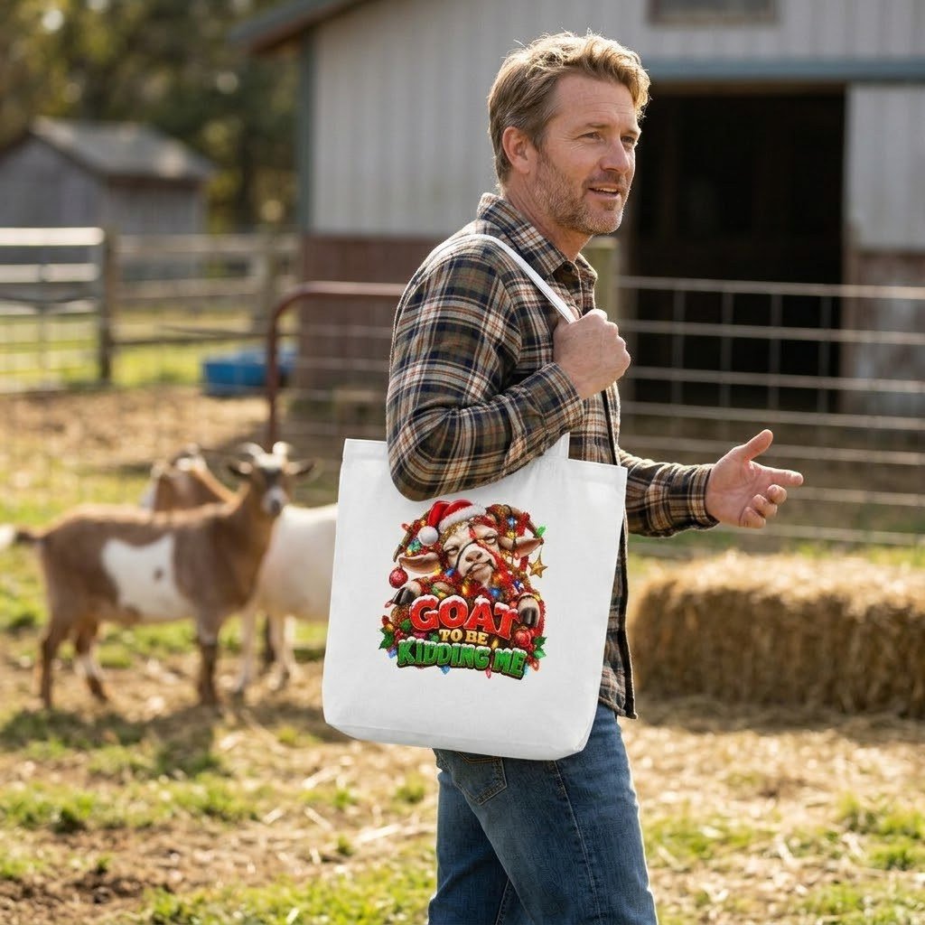 Person carrying the Goat To Be Kidding Me Tote Bag over the shoulder