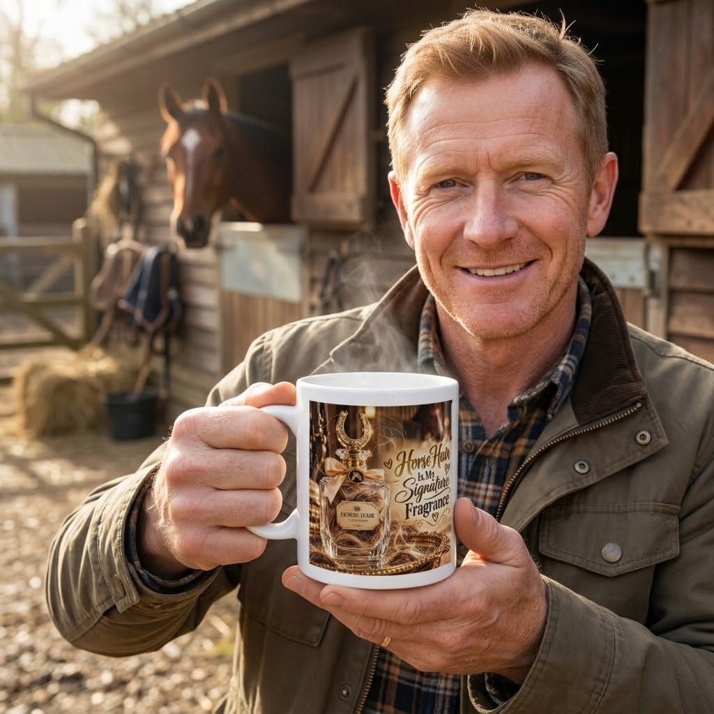 Person holding the Horse Hair Is My Signature Fragrance Mug