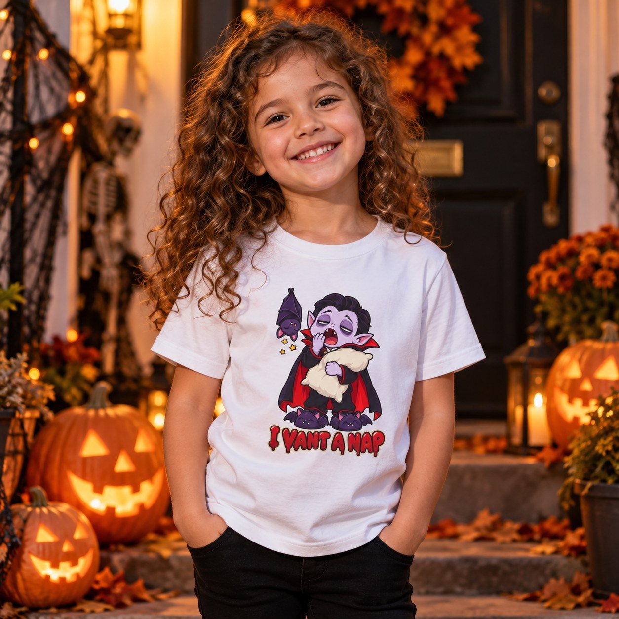 Child wearing the I Vant a Nap Kids Halloween T-Shirt