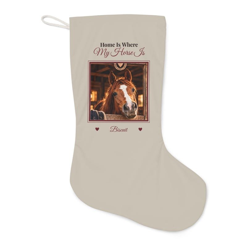 Personalised Horse Photo Christmas Stocking – Home Is Where My Horse Is