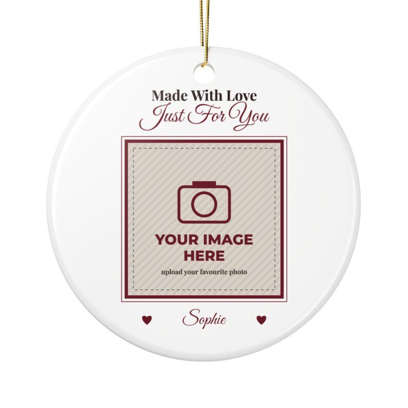 Personalised Photo Christmas Ornament – Your Image Here, Custom Name Ceramic Bauble