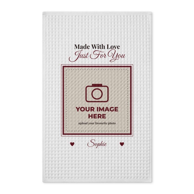 Personalised Photo Tea Towel – Your Image Here, Custom Name Kitchen Towel