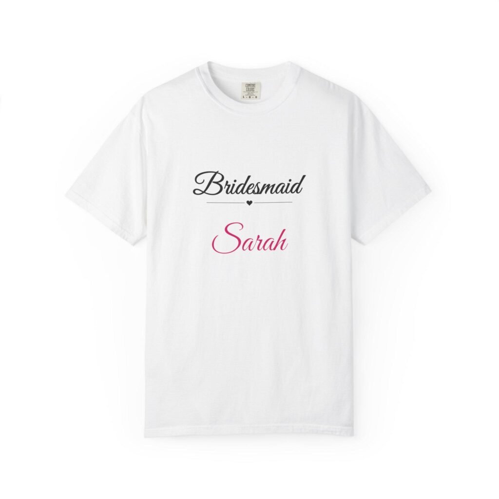 Personalised Bridesmaid T-Shirt – Custom Name, Elegant Script