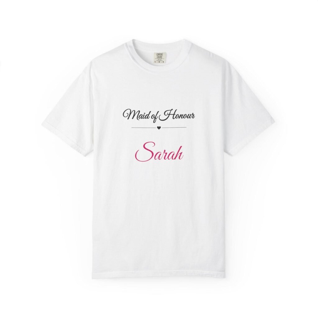 Personalised Maid of Honour T-Shirt – Custom Name, Elegant Script