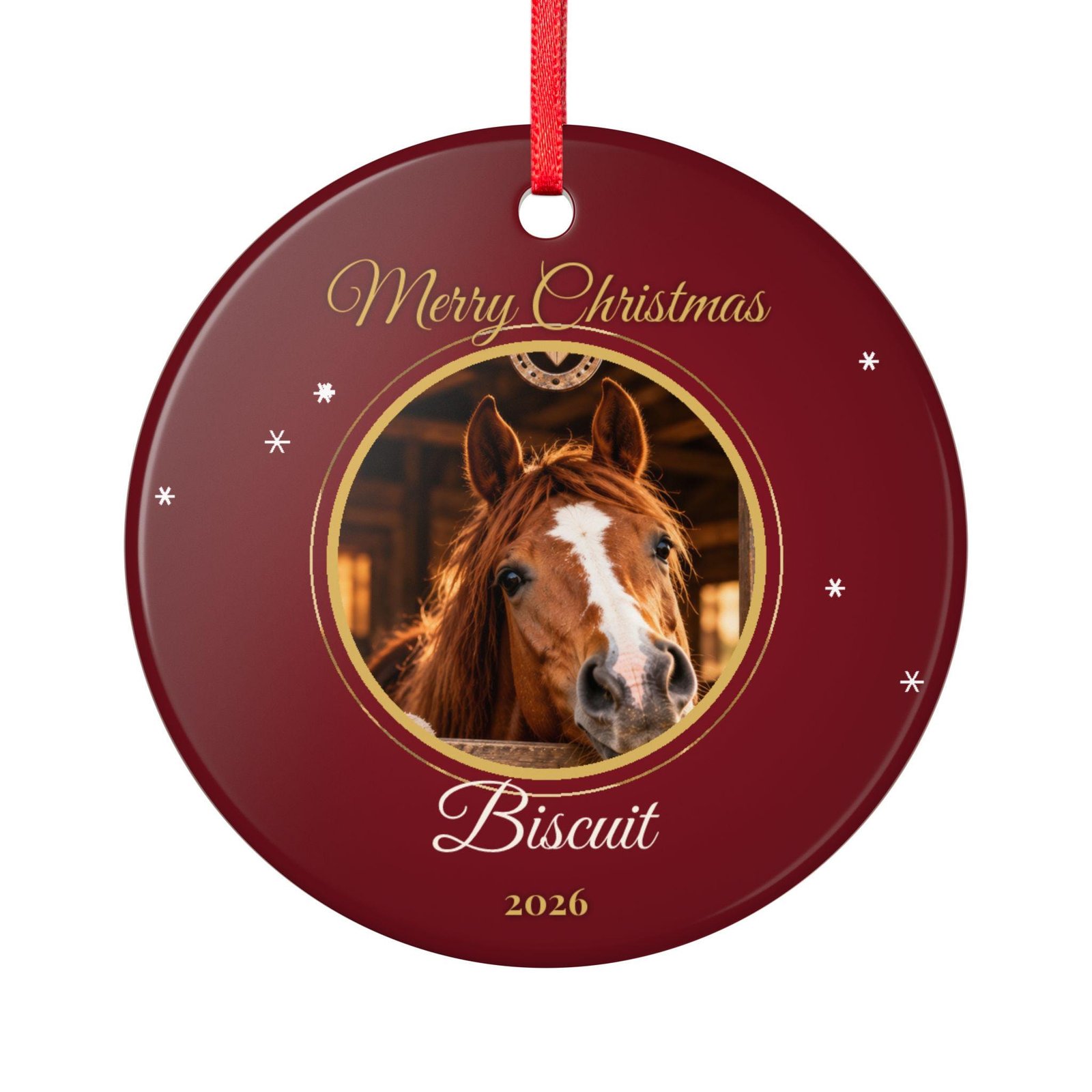 Personalised Horse Photo Christmas Ornament – Custom Horse Name Bauble 2026