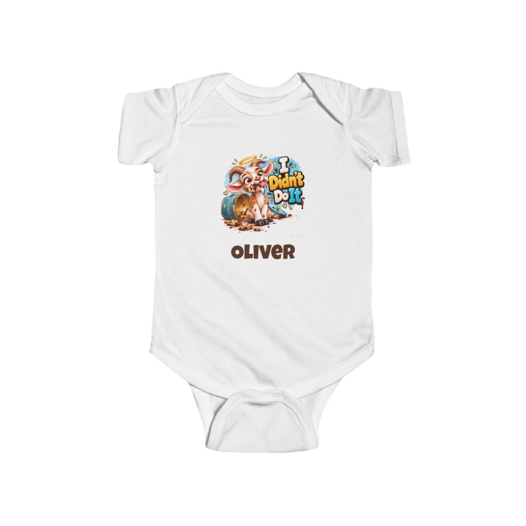 Personalised Baby Bodysuit – I Didn't Do It Goat with Baby's Name