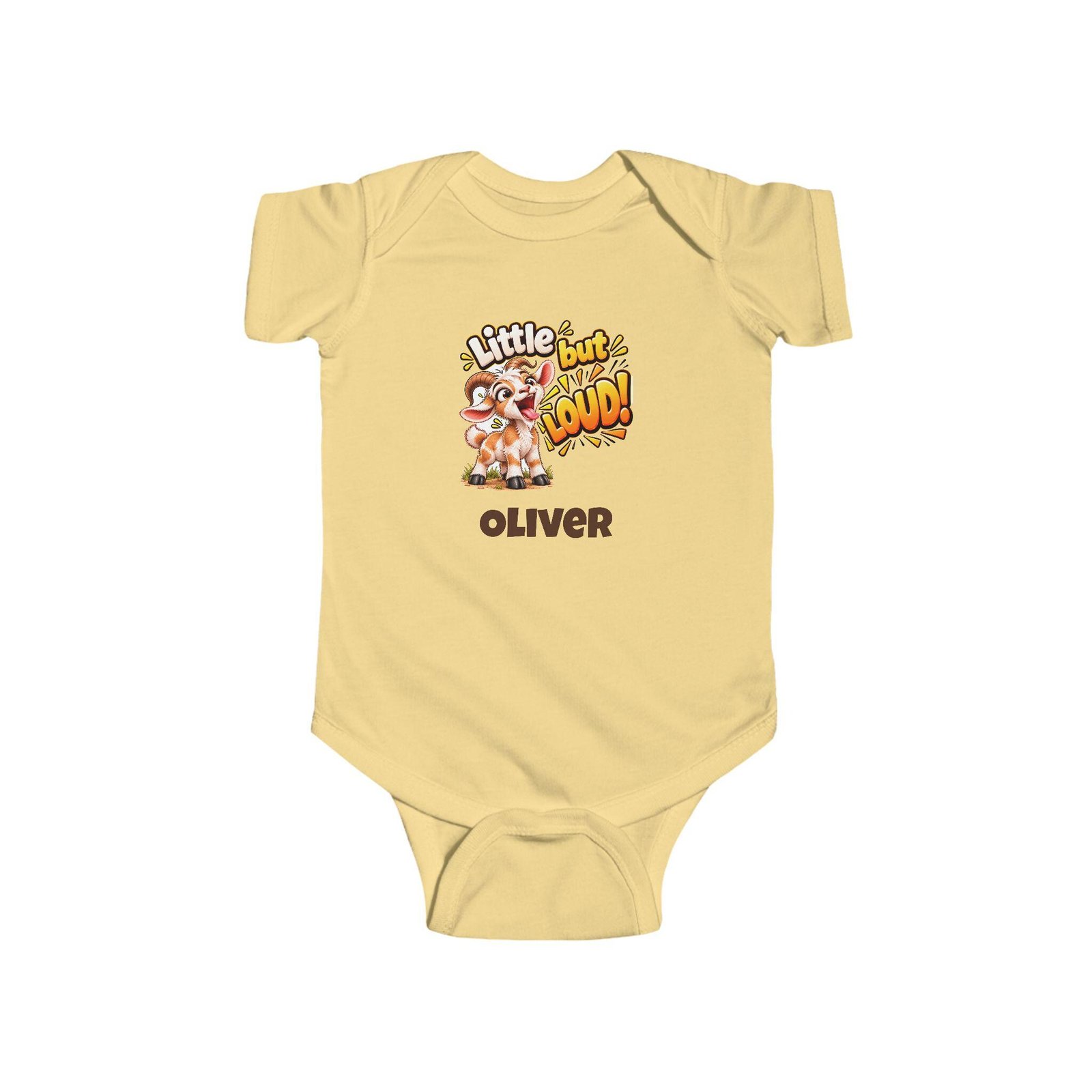 Personalised Baby Bodysuit – Little but Loud Goat with Baby's Name - Image 2