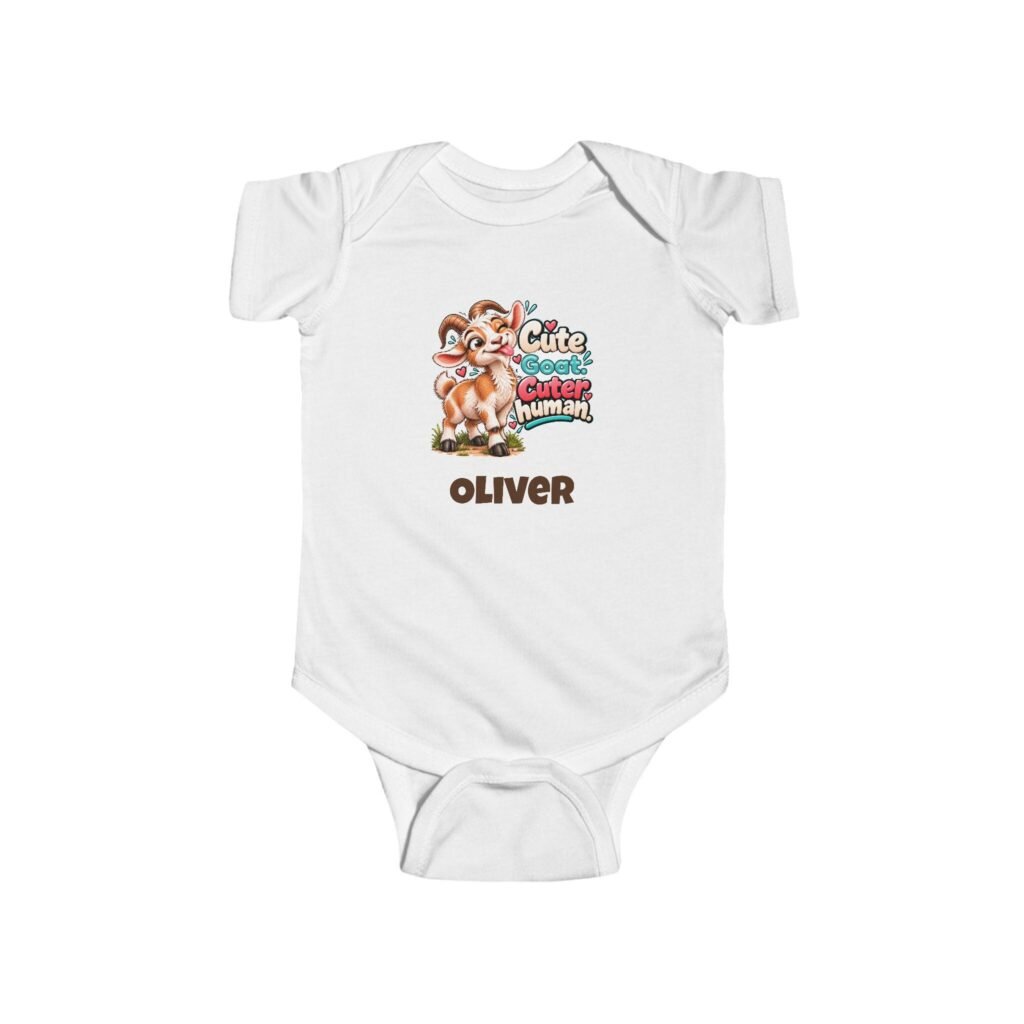Personalised Baby Bodysuit – Cute Goat Cuter Human Goat with Baby's Name