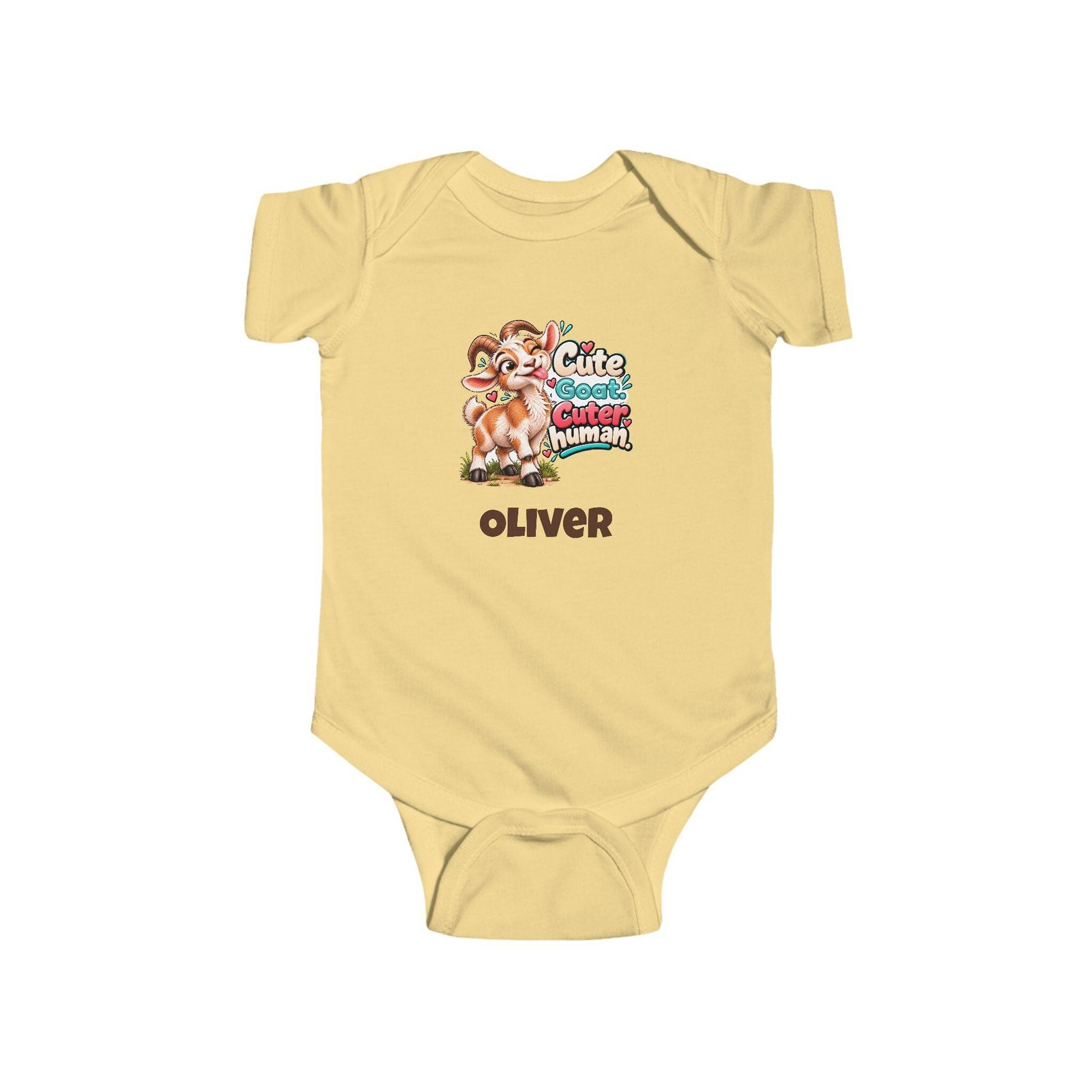 Personalised Baby Bodysuit – Cute Goat Cuter Human Goat with Baby's Name - Image 2