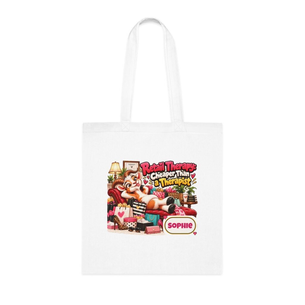 Personalised Retail Therapy Tote Bag, Custom Name Cotton Shopping Bag, Funny Goat Gift, Shopaholic Gift, Gift for Her